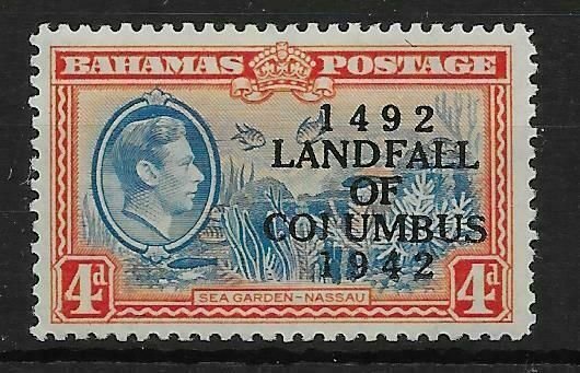 BAHAMAS SG168a 1942 LANDFALL 4d COIUMBUS VAR MTD MINT