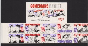 1991 COMEDIANS 5 designs BK191 29c, 2 panes of 10 Sc 2566b plate number 1