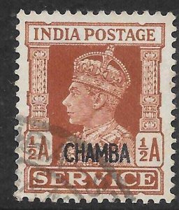 INDIA-CHAMBA SGO73 1940 a RED-BROWN OFFICIAL USED