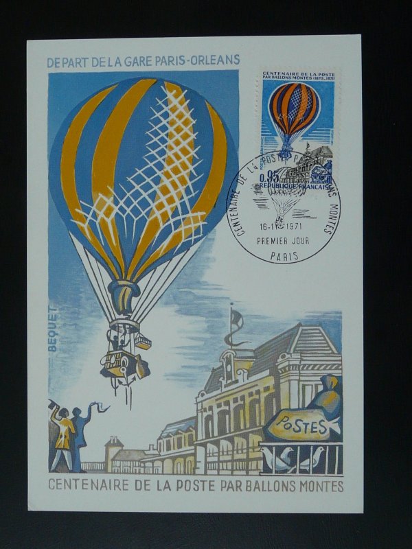 hot air balloon Ballon Monté postal history maximum card France 1971 ref 101358