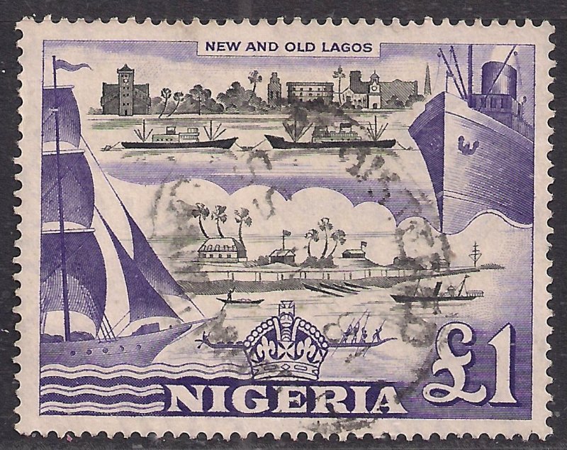 Nigeria 1953 - 58 QE2 £1 Violet & Black Used SG 80 ( K119 )