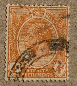 Straits Settlements 1929 KGV 4c orange, used. Scott 185, CV $0.25. SG 224