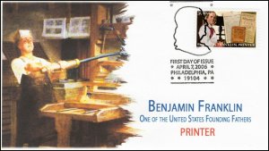 AO-4023-2, 2006, Benjamin Franklin, Add-on Cachet, FDC, Pictorial Postmark Print