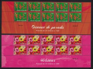 Fr. Polynesia Hibiscus Bird of Paradise Flowers 2v Strips of 10 2007 MNH