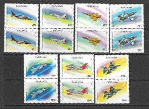 Tanzania 1160-6 MNH Planes set cpl.  X 5 sets,  no S/S vf. 2022 CV $26.25