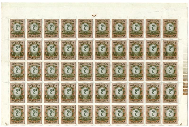 (I.B) South Africa Revenue : Duty Stamp 2c (complete sheet of 100)