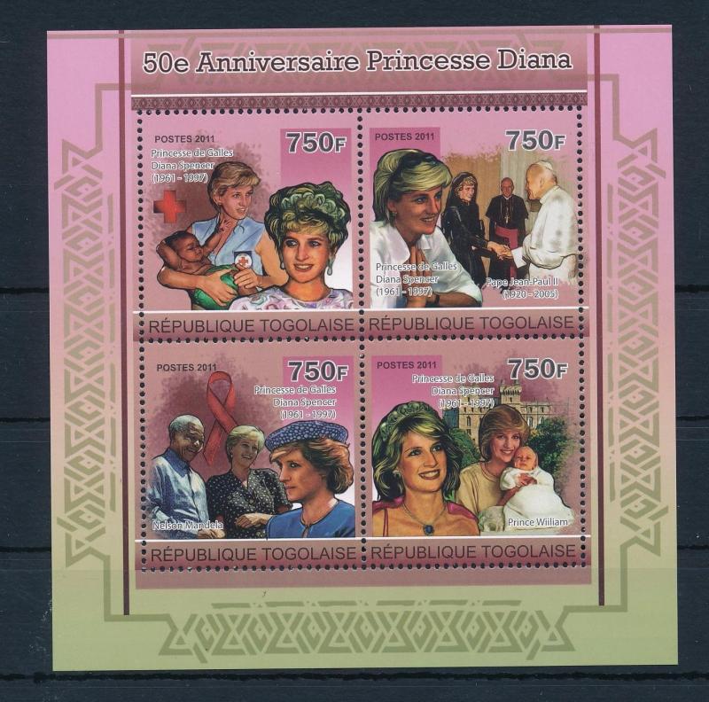 [48733] Togo 2011 Princess Diana Pope Paul Red Cross Mandela MNH Sheet