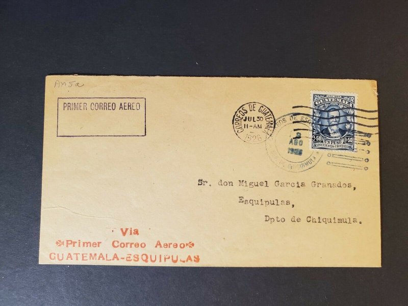 1926 Chiquimula Guatemala to Miguel Garcia Granados First Flight Air Mail Cover 