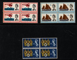 Great Britain Sc 395-397 1963 Lifeboat Conference stamp set blocks of 4 mint NH