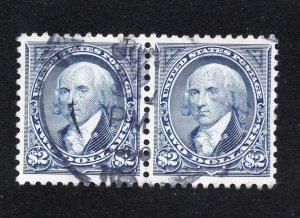 US 1994 $2 Madison Pair from BEP Souvenir Sheet, Scott 2875a used, value = $4.00