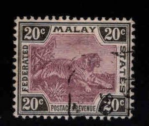 Federated Malay States Scott 24 Used Tiger stamp slight thin, pulled perf