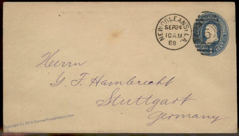 USA Germany 1888 Transatlantic New Orleans LA Cover Postal Stationary Enti 87695