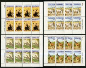 TANZANIA 319-322 SHEETS OF 8 MH SCV $9.60 BIN $5.00 MAMMALS