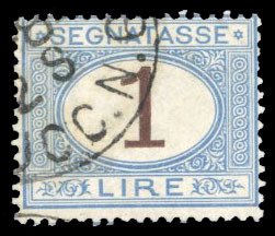 Italy, Postage Dues #J13 Cat$20, 1870 1L light blue and brown, used