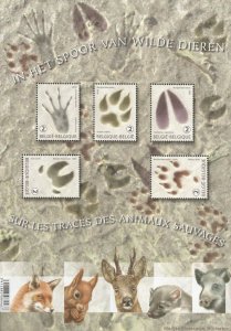 Belgium 2018 Forest mammals Footprints Animals set of 5 stamps in block MNH