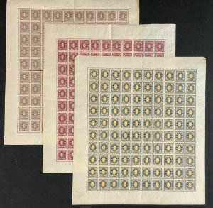 SWEDEN #52-3,55 (61-2,4) 1,2,4ore Sheets of 100, perf seps on 1ore, NH, VF