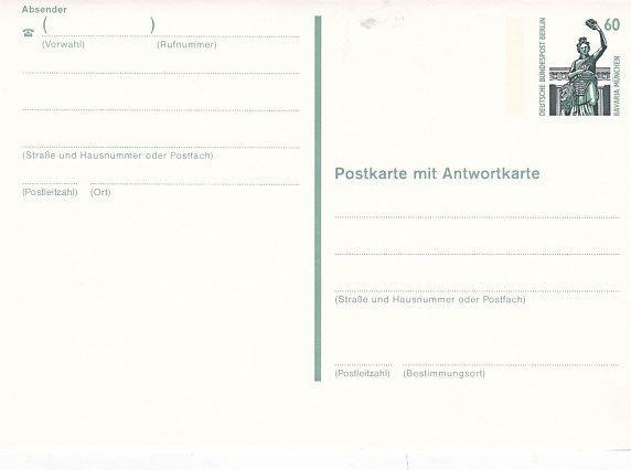 Berlin 60pfg Postcard with reply Postcard Unadressed VGC