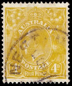 Australia 1926 Sc 73 KGV 4d Yellow ochre UF