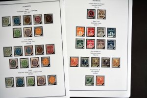 COLOR PRINTED DENMARK [CLASS] 1851-1955 STAMP ALBUM PAGES (27 illustrated pages)