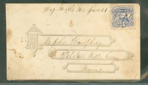 US 114 3cent 1869 issue postmarked Dry Mills, Jan 21, 1870. open 1865-1960