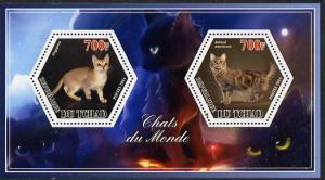 Chad 2014 Cats #2 perf sheetlet containing two hexagonal-...