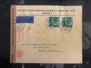 1941 Padang Netherlands Indies Commercial Censored Cover To New York USA B