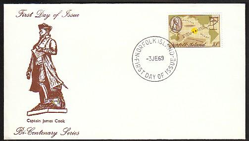 Norfolk Island Captain Cook 1969 U/A FDC BIN 779
