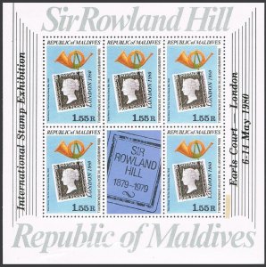 Maldives 853-854 sheets,MNH.Michel 875-876 klb. LONDON-1980.Sir Rowland Hill.