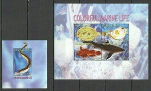 A0092 SIERRA LEONE COLORFUL MARINE LIFE FISHES SHARKS FAUNA KB+BL MNH