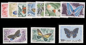 Lebanon #C427-436 Cat$143.25, 1965 Butterflies, complete set, never hinged