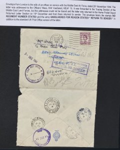 1954 London England Returned To Sender Cover To Middle East Land Forces