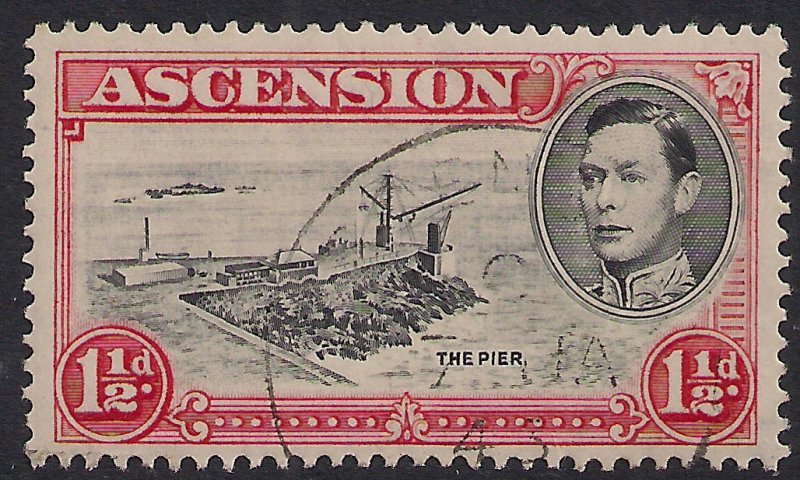 Ascension Island 1938 - 53 KGV1 1 1/2d Black & Vermilion used SG 40 ( 498 )