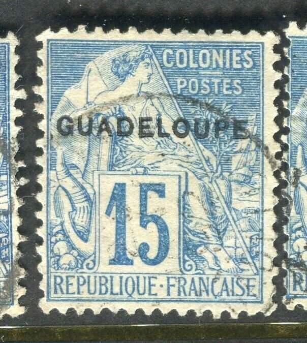 FRENCH COLONIES; GUADELOUPE 1890s classic Optd. issue fine used 15c.