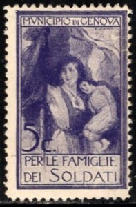 1914 Italy WW I Charity Poster Stamp 5 Cent Genova For The Soldier's Fam...