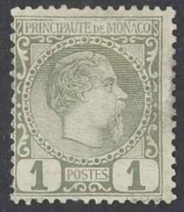 Monaco Sc# 1 MH (f) no gum (toning) 1885 1c Prince Charles III