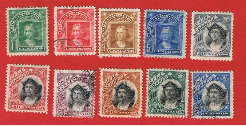 Chile #68-77  VF used  Columbus  Free S/H 