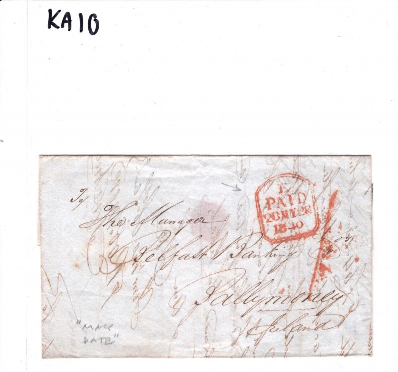 GB IRELAND Cover 1840 28th *MAY DATE* London UPP *1* Irish Mail Ballymoney KA10