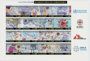 Central African Rep 2021 MNH Medical Stamps Corona Delta Variant 16v Black M/S