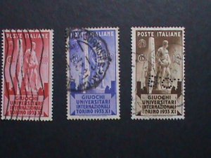 ​ITALIY-1933  SC# 306-8 OVER 90 YEARS OLD-UNIVERSITY GAMES AT TURIN -USED VF