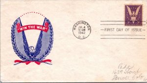 FDC 1942 SC #905 Win The War Cachet - Washington DC - Single - J1677