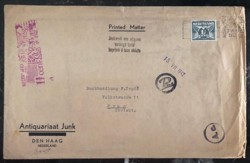 1942 The Hage Holland Printed Matter Oversized Cover To Prague Czechoslovakia