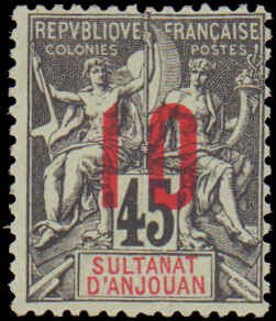 Anjouan #27, Incomplete Set, 1912, Hinged