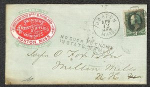 USA #194 STAMP WADSWORTH & HOWLANDS PAINT ARTIST BOSTON ADVERTISING COVER 1880s