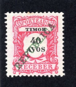 Timor 1911 40a carmine Postage Due Overprint, Scott J18 NGAI, value = $3.25