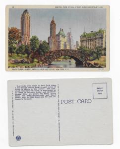 POSTCARD,CENTRAL PARK AT 59th STREET,SHOWING HOTELS PLAZA. #POST4