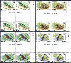 Fiji 397-400 gutter block, MNH. Mi 387-390. WWF 1979. Iguana, Frog,Warbler,Finch