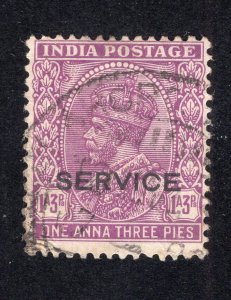 India 1932 1a3p violet Official, Scott O96 used, value = 25c