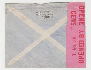 PALESTINE -USA 1939 CENSOR COVER, TAPE TYPE 3A(T), 15m RATE(SEE BELOW)