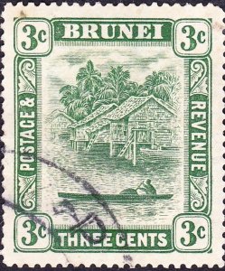 BRUNEI 1947 3c Green SG81 FU