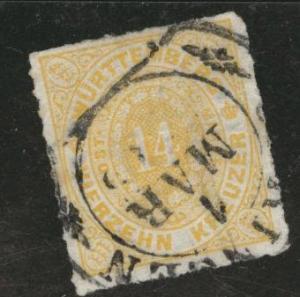 Germany State Wurttemberg Scott 52 Rouletted 10 CV$45